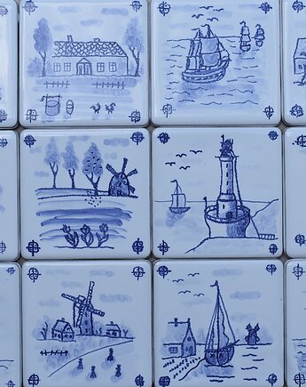 Zestaw kafle holenderskie ręcznie malowane kafle płytki delft, Kobaltowa Sroka