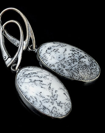 Kolczyki srebrne pierwsze śniegi- agaty dendrytowe, Pracownia Neores