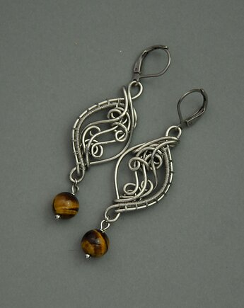 Kolczyki z tygrysim okiem wire wrapping tygrysie oko, Agata Rozanska