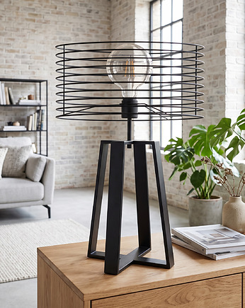 Czarna duża lampa stołowa do salonu sypialni loftowa druciana WOLOS LOFT, lampy loftowe LYSNE LOFT