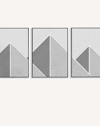 Czarno-białe plakaty graficzne, góry, abstrakcja geometryczna, do biura., Grawisfera