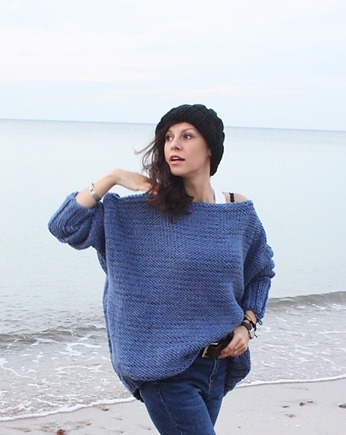 Sweter handmade oversize  blue z wełną, Mademoiselle Patrini