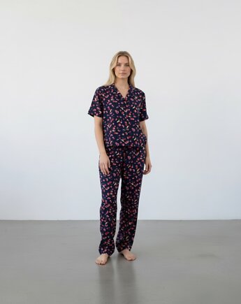 Piżama z wiskozy elegancka piżama w owoce długa, HisOutfit