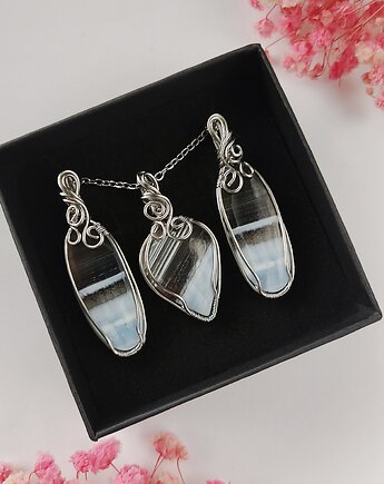 Komplet Opal Niebieski Naszyjnik i kolczyki - stal chirurgiczna wirewrapping, byNostawen