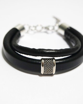 Bransoletka skórzana - unisex, czarna, yenoo
