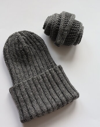 Czapka z wełny i alpaki szara, knots