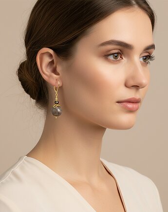 Kolczyki z krzemieniem pasiastym z pozłacanego srebra, Yamira Art Studio