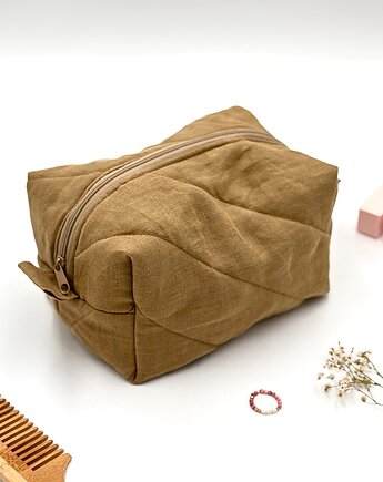 Kosmetyczka kostka Len khaki, wu handmade