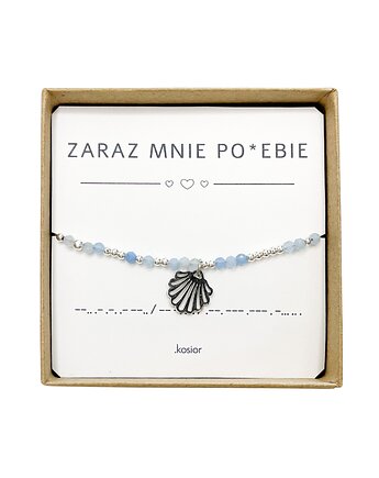 Naszyjnik z alfabetem Morse Akwamaryn i Hematyt, karolina kosior