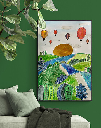 Lot balonem, malowany obraz, AAS Art Studio