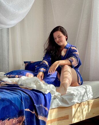 POŚCIEL 1 i 2os. autorski print kobaltowe CHMURY na niebie 100%BAWEŁNA premium, NAWROTANKA