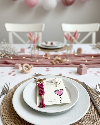 Podziękowania na baby shower, breoloczek makrama różowy, Zaplątana W Sznurki