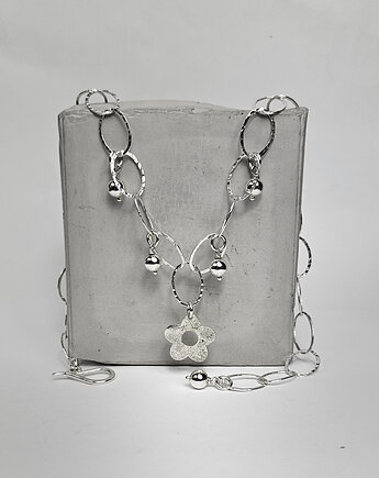 Srebrny naszyjnik kwiat niezapominajka, KOBELA