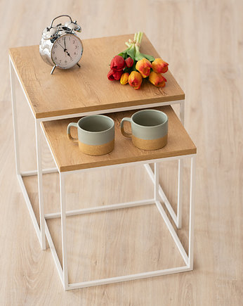 Zestaw stolików kawowych 2w1, stolik loft, białe, Wzorek Systems