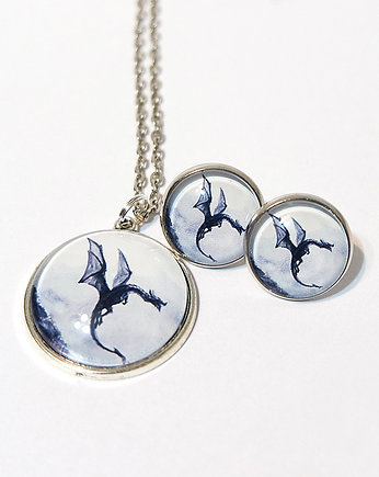 Komplet - Czarny smok - naszyjnik i kolczyki, yenoo