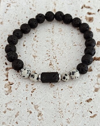 Bransoletka męska Jaspis Dalmatyński i Turmalin, Chmolowska Jewellery