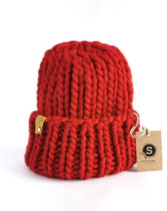 Wełniana czapka zimowa WOOLY czerwona, sploteka