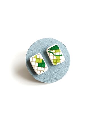 Kolczyki ceramiczne w kolorowe wzory, biżuteria z talerzy