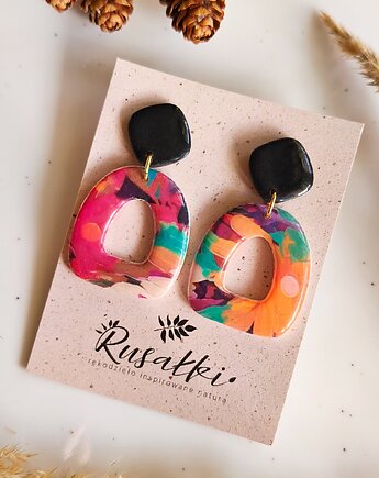 Kolczyki artystyczne, duże lekkie kolczyki z gliny polimerowej, akcesoria boho, Dary Rusałki