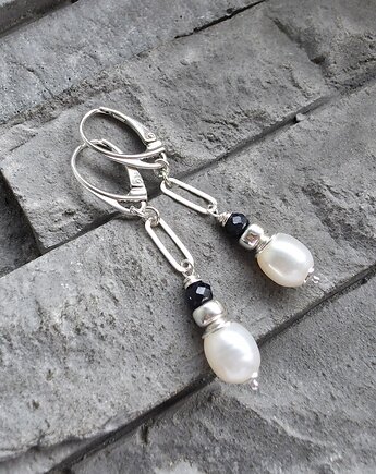 Kolczyki srebrne z perłami i szafirami, RayOfArt