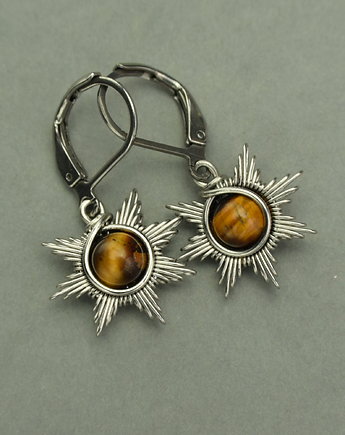 Małe kolczyki słoneczka tygrysie oko wire wrapping, Agata Rozanska