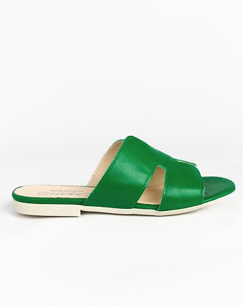 DAMSKIE KLAPKI NA MIĘKKIEJ PODESZWIE-SKÓRA NATURALNA-MODEL371-K.MALACHITOWY, Zapato