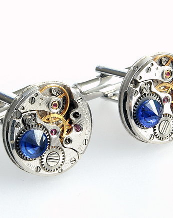 Spinki posrebrzane do mankietów ROUND I Deep Navy, DROBINY CZASU