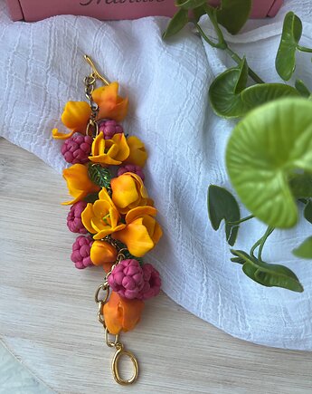 Bransoletka Owocowa. Malina i tulipany. Handmade, MariaPolymer