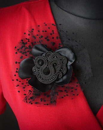 Czarna, elegancka broszka sutasz, Mró Soutache