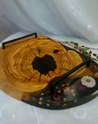 Deska do serwowania z drewnem oliwnym i żywicą, Majuto Resin Art