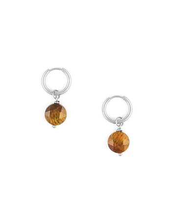 Kolczyki z Pastylką Tygrysiego Oka - srebrna stal szlachetna, Kulka Bransoletki