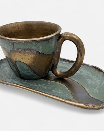 Filiżanka z podstawkiem - złota wstążka, ArtByLeika