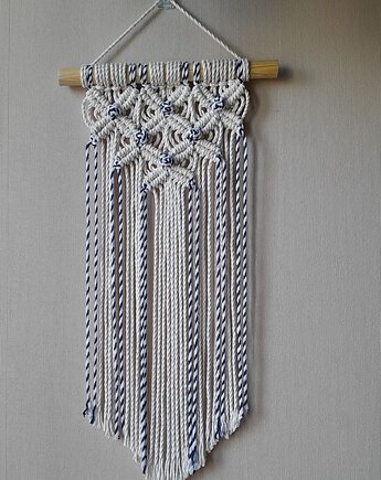 Makrama wisząca ozdoba na ścianę. Średnia, dwa kolory., Barbara Emilia Pawlik