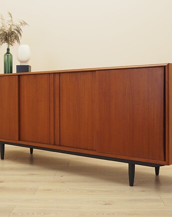 Sideboard tekowy z lat 60. z barkiem i drzwiami przesuwnymi, Przetwory design