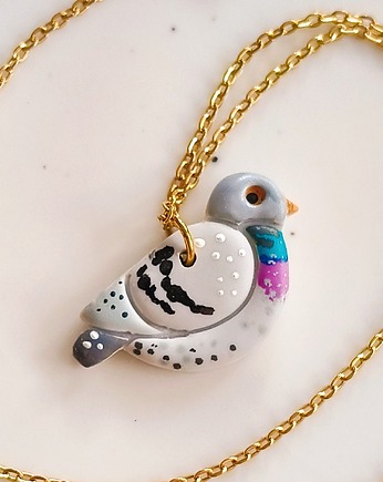 Naszyjnik z gołębiem, wisiorek z ptaszkiem, gołąb, dla ornitologa, boho, Dary Rusałki