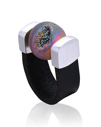 Agate Druzy Rainbow Ring in Silver, OSOBY - Prezent dla Dziewczyny