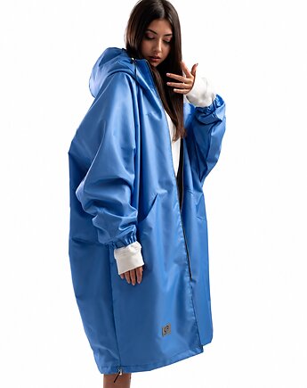 Ocieplany Płaszcz longline hoodie oversize baby blue, REST Factory