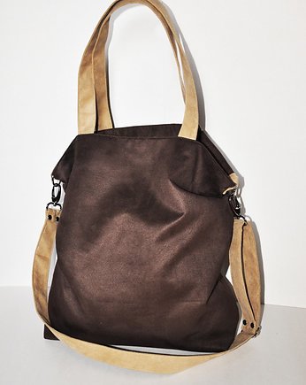 TORBA HOBO XXL - czekoladowy brąz, beż, PRACOWNIA 166
