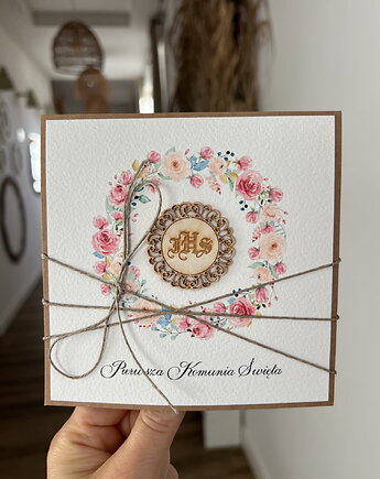 Wyjątkowa kartka komunijna ręcznie robiona pamiątka komunii - prezent dla dzi, sorte