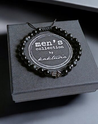 HAMSA - ochrona - onyks,hematyt - bransoletka regulowana ONE SIZE, kaktusia