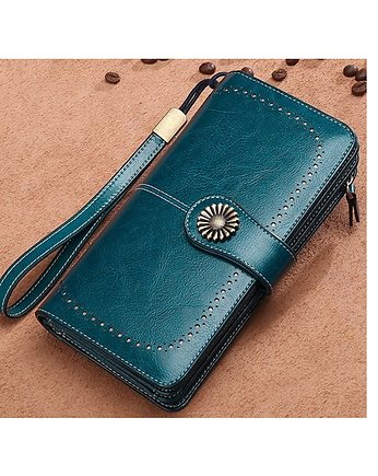 PORTFEL DAMSKI skórzany turkusowy PORTMONETKA, AKADEMIA STYLU