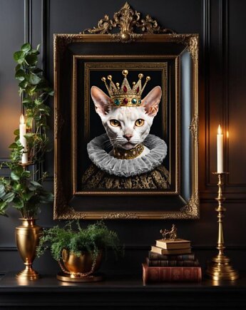 PLAKAT kot devon rex portret królewski, prezent dla kociary, black dot studio