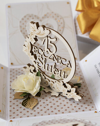 15 rocznica ślubu, kryształowe gody, exploding box, kartka 3d, Papiernik
