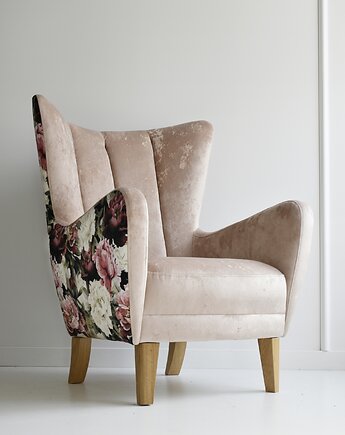 Fotel NOLN , Kolorowy fotel uszak w kwiaty, GreyHorse design