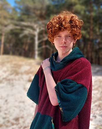 Ponczo kąpielowe z bawełnianej frotte  MAROON MASTER, Red Lemon