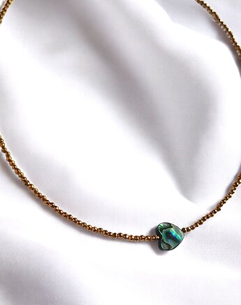 Choker z serduszkiem : muszla PAUA, hematyt złoty, kaktusia