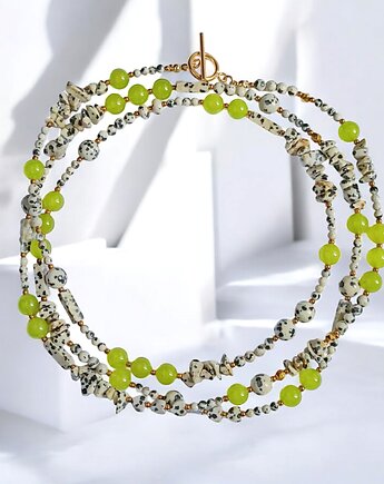 UNIKATOWY sznur kamieni 120cm : naszyjnik : jaspis i jadeit LIMONKA, kaktusia