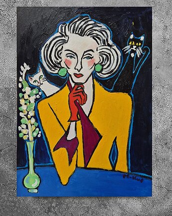 Obraz  fowizm dama z kotami dwa oblicza, alice oil on canvas