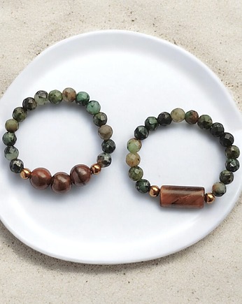 Zestaw pierścionków : turkus afrykański, tygrysie oko, kaktusia