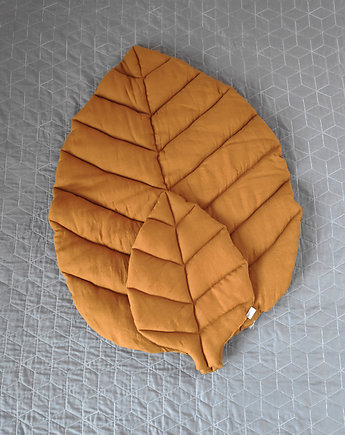 Lniana płaska poduszka liść musztarda, poduszka dla dziecka, Nukko Design